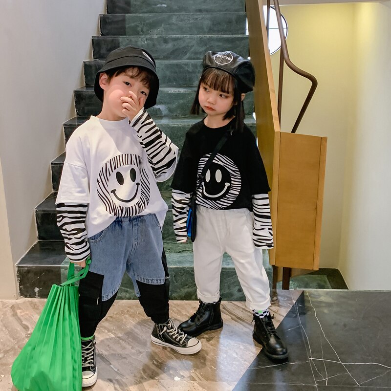 Jeans per bambini ragazzi pantaloni abbinati al colore Denim primavera 2021 nuovi pantaloni Casual in stile coreano