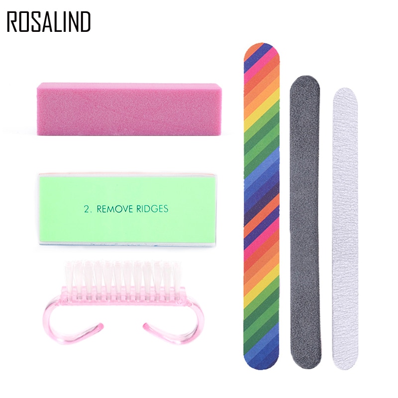 ROSALIND 6 stks/partij Nail Cleaning Set Zand Buffer Sticks Schoon Borstel Nail Manicure Accessoires Gel Nagellak Nail Art Gereedschap