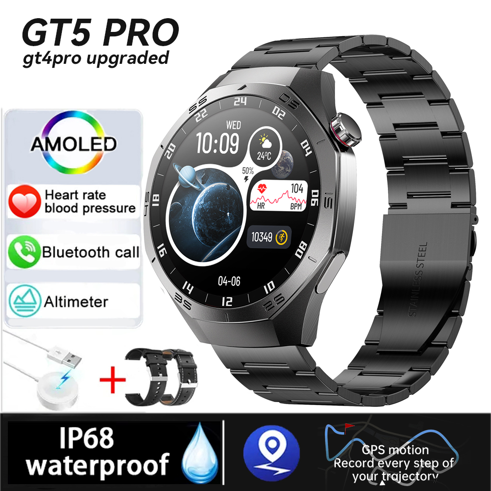 Gt 5 pro smartwatch masculino tela amoled gps esportes bluetooth chamada freqüência cardíaca oxigênio no sangue ao ar livre à prova dwaterproof água smartwatch 2025 novo: CINZA