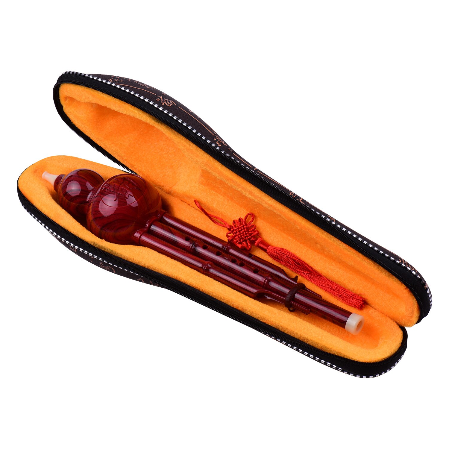 2 Tone C-Key Hulusi Gourd Cucurbit Flute Resin Pipes Chinese Traditional Instrument with Chinese Knot Carry Case for Beginners