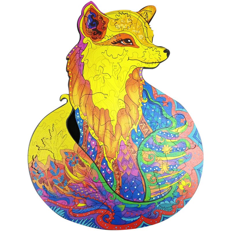 Kids Animal Wooden Puzzle for Adults Children Wood DIY Crafts Wolf Shaped Wood Decoration Puzzle Toys Educational Game Toys: Fox