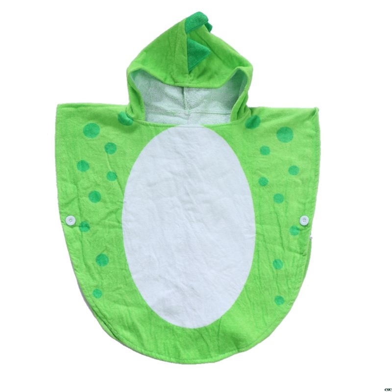 Hooded With Paw Dinosaur Ponchos Hooded Children's Bath Towel Kids BeachTowel Infant Bathrobe: Green