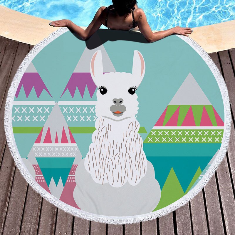 Microfiber Ronde Strandlaken 150 cm Badhanddoeken Kwastje Leuke Alpaca Print Zomer Vrouwen Sandy Zwemmen Plage Zonnebad Toalla Playa: colour  4