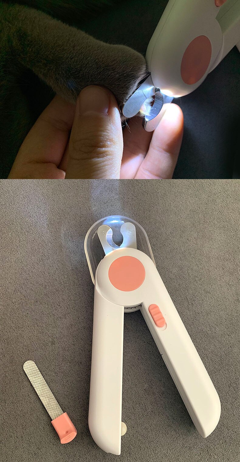 Negleklipper til katte, negleklipper til hunde, negleklipper til kæledyr, led-lys, anti-blod-position, manicure-forsyninger: Lyserød.