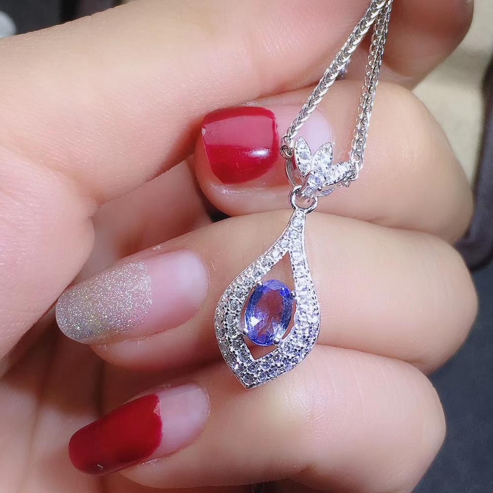 KJJEAXCMY fine jewelry 925 Sterling Silver Natural Tanzanite Girl Ring Pendant Earring Necklace 3 Piece Set Water Suppo