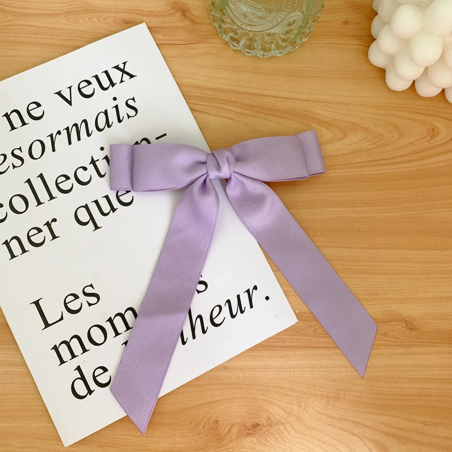 Lystrfac, horquilla con lazo para el pelo de tela a la para mujeres y niñas, pinzas para el cabello con cinta, lazo blanco y negro, Clip superior, accesorios para cabello femenino: Púrpura claro