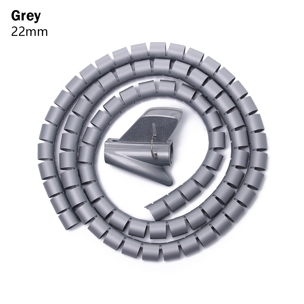 1.5m- kabler metalltråd pakke inn organizer spiral rør kabel vikle ledning beskytter fleksibel datamaskin kabel håndtering metalltråd lagringsrør: 22mm- grå