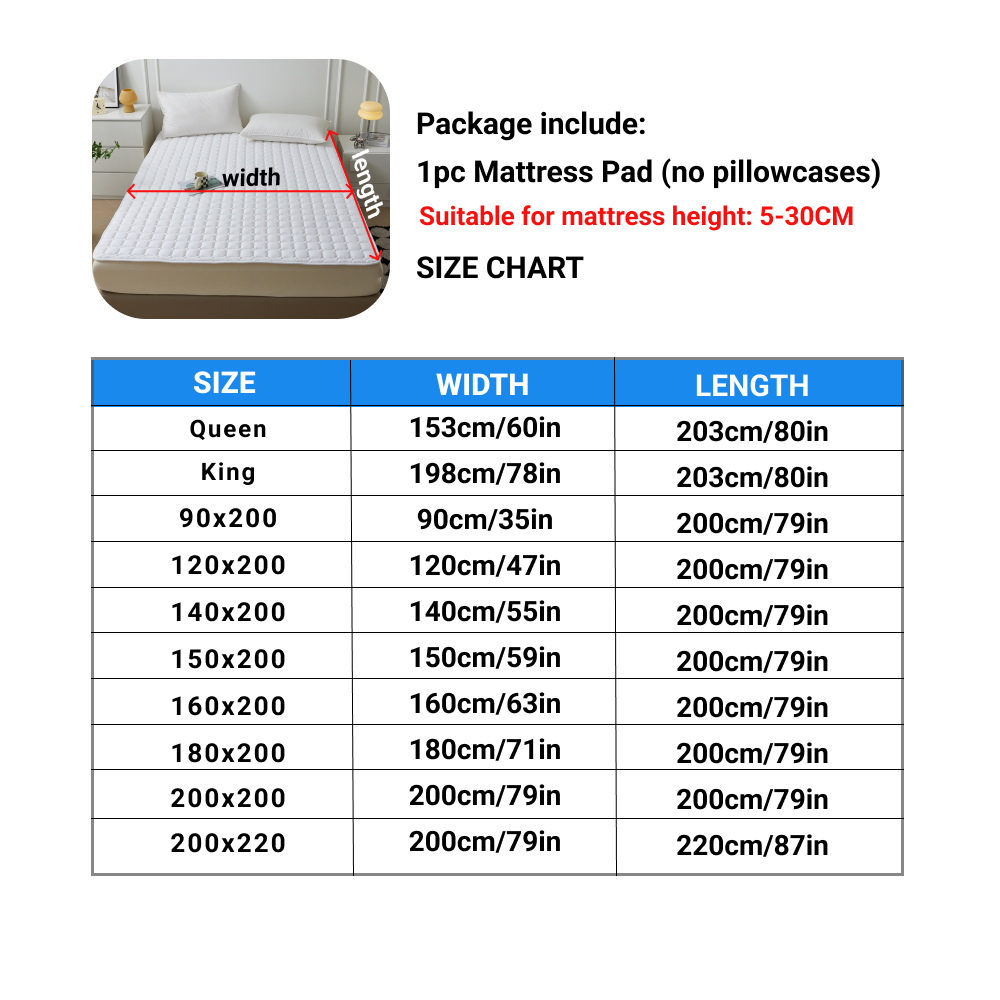Waterproof Quilted Mattress Protector Cover Thickened Breathable Mattress Topper for Single or Double Bed