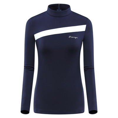 Dame fleece varme golfskjorter dame langærmet slim fit t-shirt o-hals behagelig træning tennis tøj  d0695: Blå / L