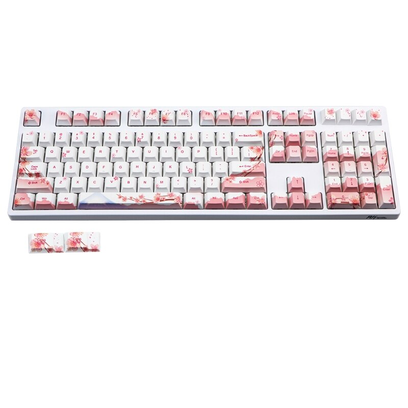 110 128 Keys Cherry Profile PBT Keycaps Full Set Mechanical Keyboard Keycaps PBT Dye-Sublimation Cherry Blossom Keycaps For GH60: 110