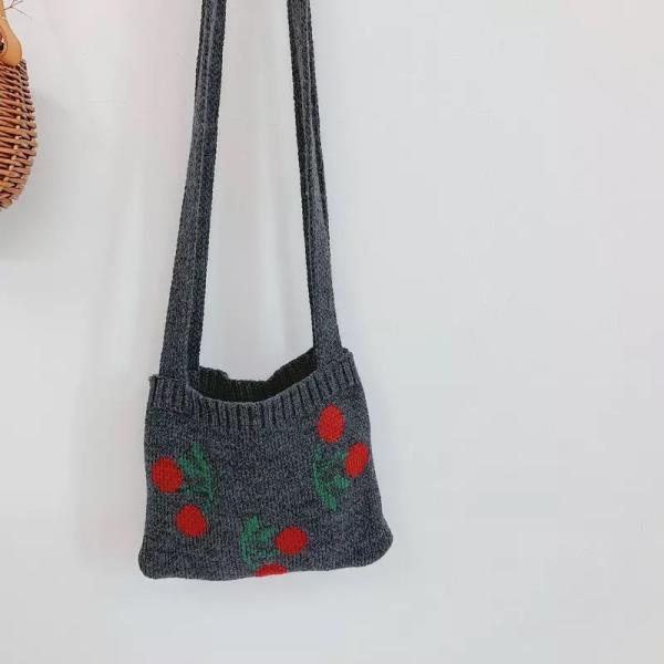 Leuke Cherry Kinderen Kleine Handtas Gebreide Wollen Baby Meisje Schoudertas Winter Vintage Jongen Kids Mini Portemonnee Messenger Bags: Black