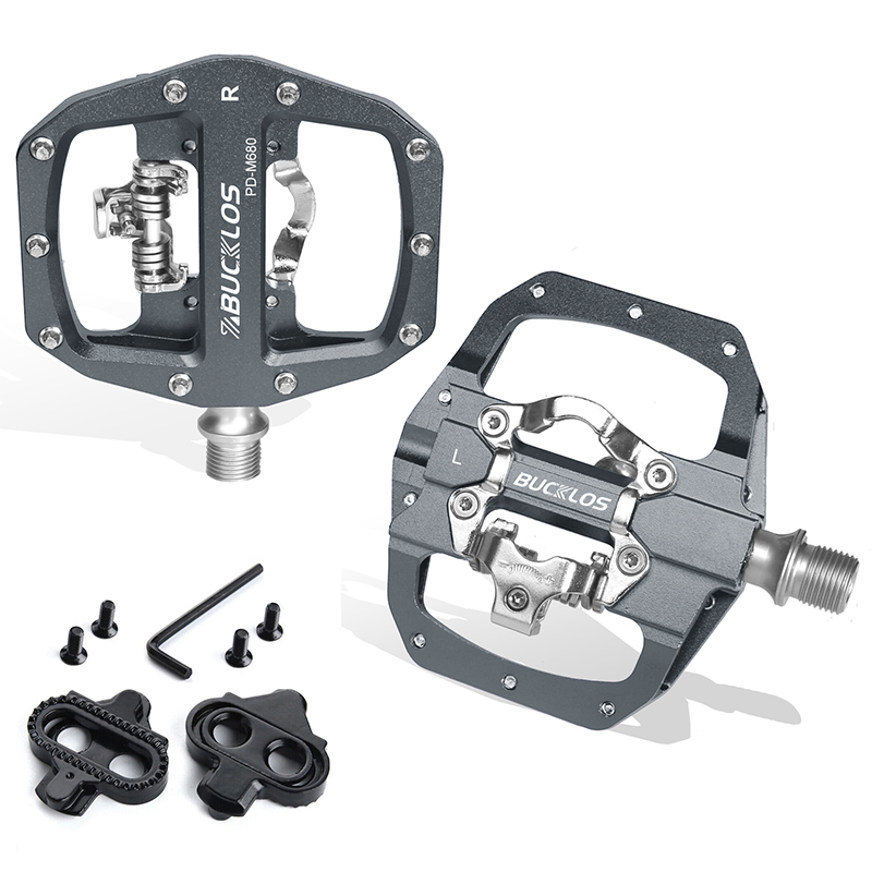 BUCKLOS Pedals Contact MTB Bike Cleat Pedal Flat Dual Function Mountain Bike Pedal Fit SPD System Bearing Bicycle Platform Pedal: Blue