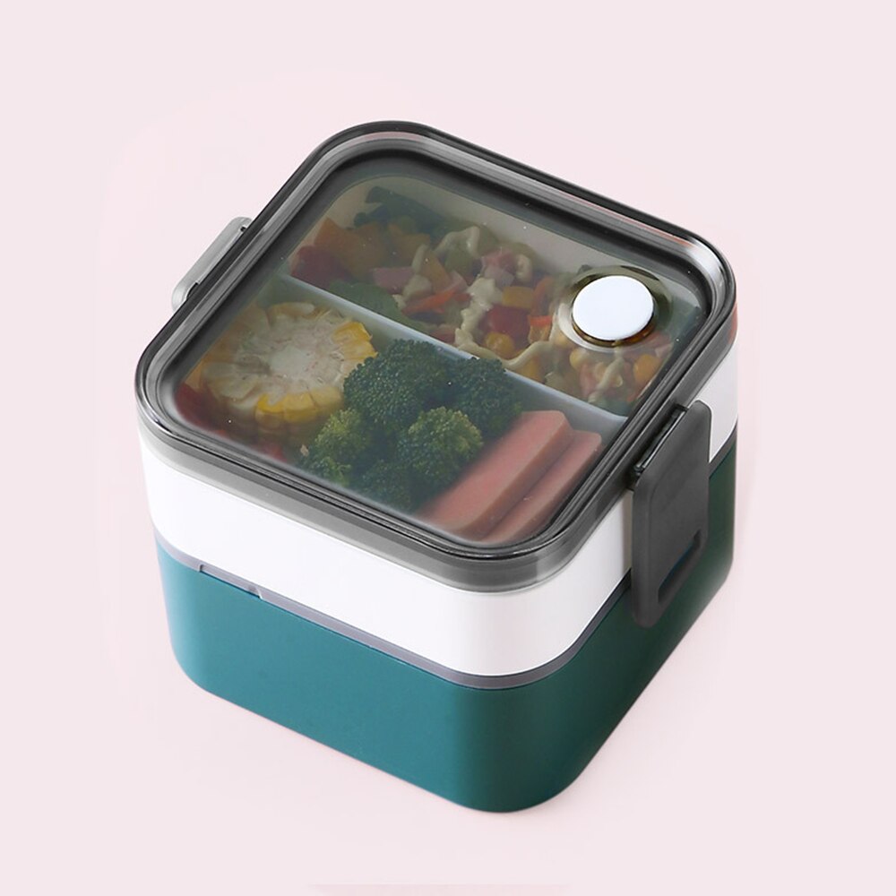 500-1100ml Portable 2 Layer Healthy Lunch Box Food Container Microwave Oven Lunch Bento Boxes With Cutlery: green / 800-1000ml