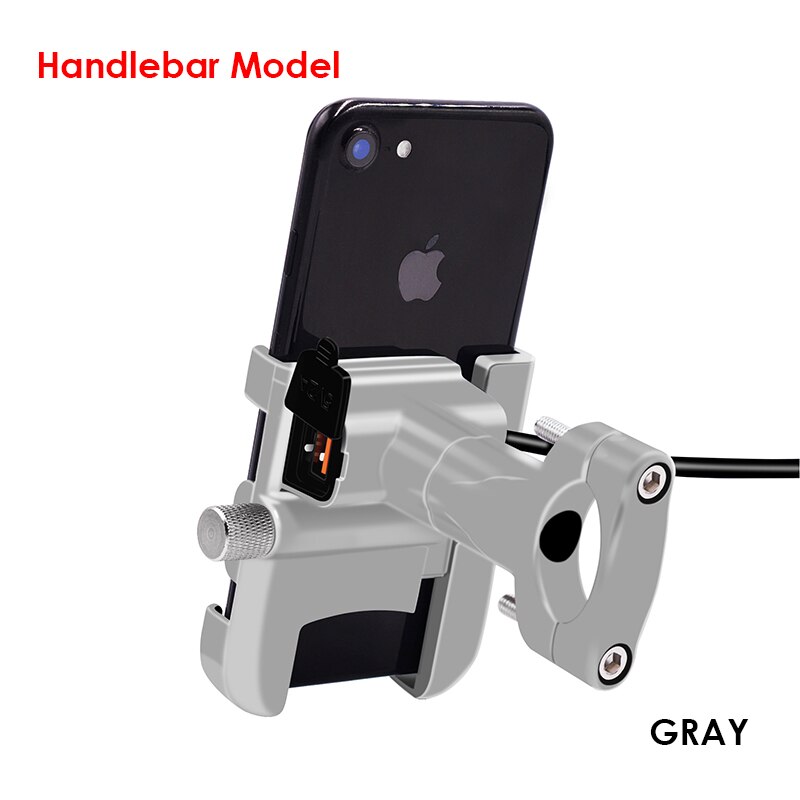 Vmonv Rorating Motorrad Lenker Handy Halter USB Schnell Ladegerät 3,0 Fahrrad Rück Stehen für 4-6,5 inch Handy montieren: Handlebar Gray