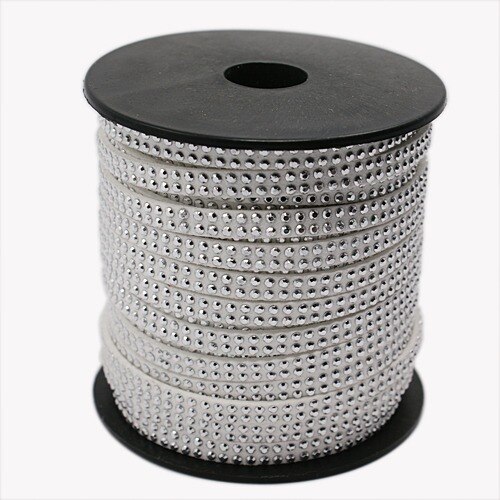 2 Row Silver Aluminum Studded Korea Faux Suede Cord 5x2mm Jewelry Findings about 20yards/roll: White