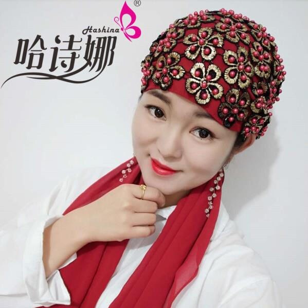 Shiny Women Beauty Floral Pattern Gold Sequin Shawl Scarf Beading Arab Islamic Wedding Hijab Chiffon Modesty Headscarf Head Wrap: Red