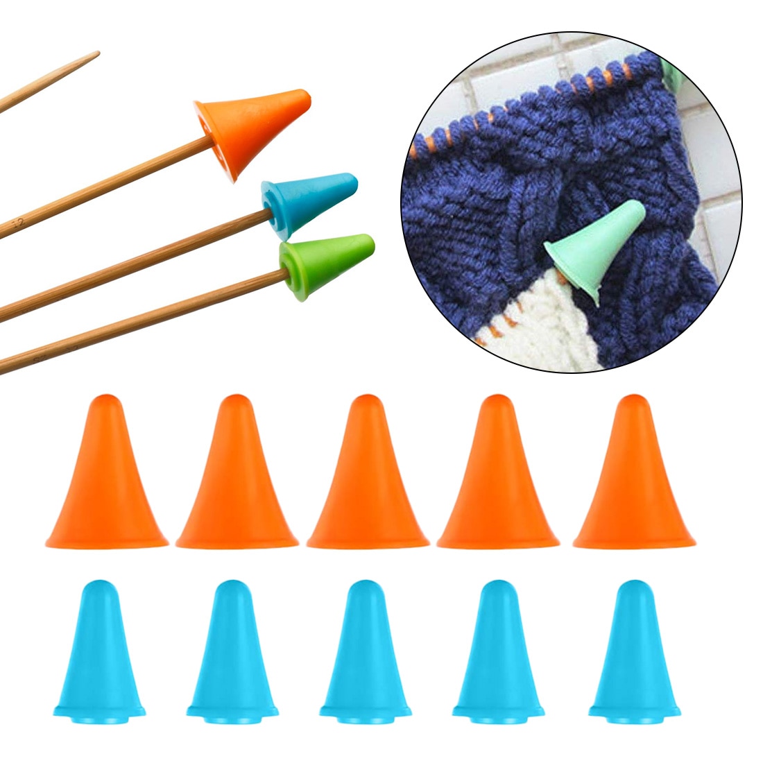 10pcs Rubber Cone Shape Knit Knitting Needles Cap Tips Point Protectors 2 Sizes For Knitting Craft Sewing Accessories
