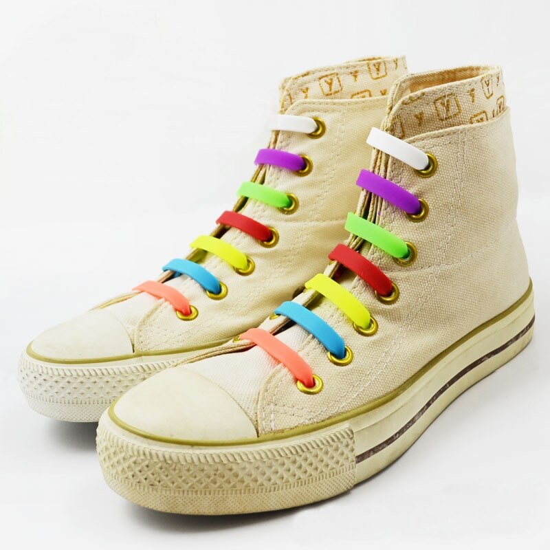 Lacets plats et élastiques en Silicone pour baskets, 12 pièces/lot, système de laçage rapide, 11 couleurs, F084