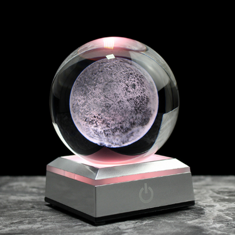 3D Moon Model Crystal Ball Astronomy Sphere Decorative Ball Planets Glass Ball Sphere Decorative Miniature Model Ball