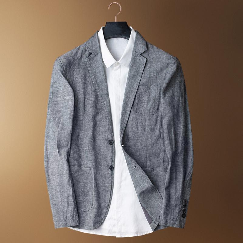 Men Summer Cotton Linen Suit Jacket Thin Casual Tide Single Breasted plus size MLXL2XL3XL4XL: gray / M