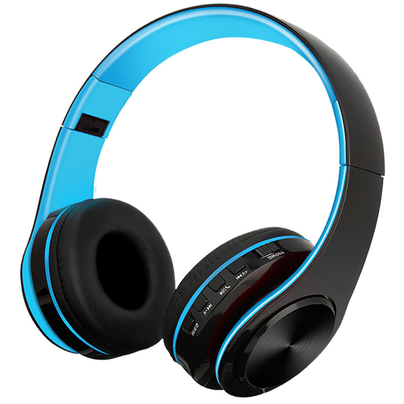 B7 Bluetooth Headphones Wireless Stereo Earphones Foldable Low Bass Headset Adjustable Earbuds With Microphone/TF Card: Blue Black