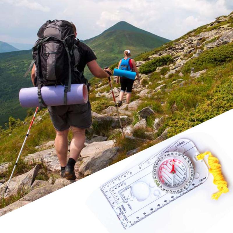 1pc Mini Compass Map Scale Ruler Magnifying Navigation Map Multifunctional Equipment For Outdoor Hiking Camping