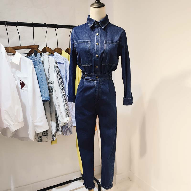Denim jumpsuit blå jean bukser jumpsuit body dame denim overall rompers