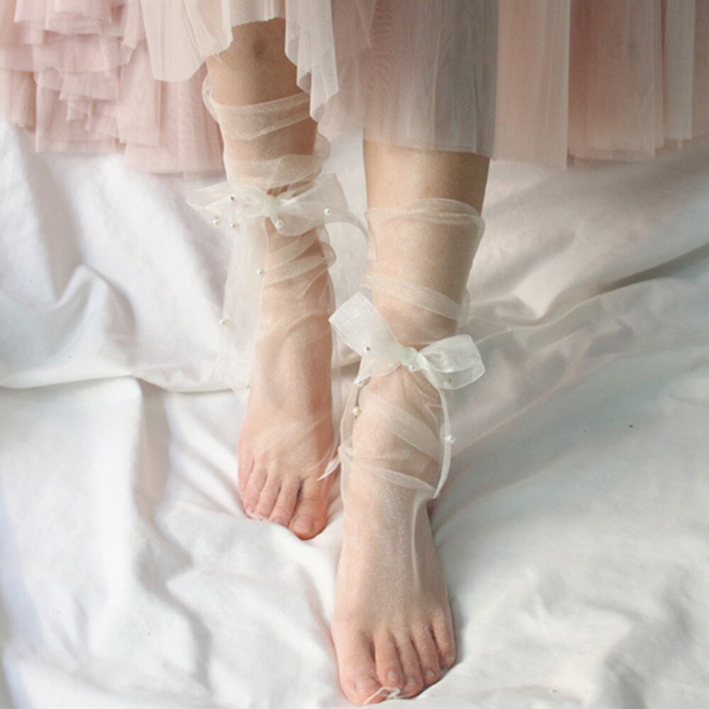Chaussettes en Tulle Ultra-fines pour femmes, été , chaussettes longues transparentes en mousseline de soie, chaussettes amusantes, Streetwear