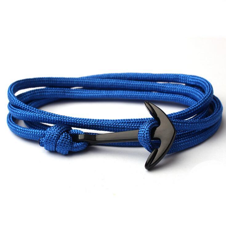 Kotwica bransoletki mężczyźni Double strand Nautical Survival Rope bransoletka Paracord kobiety czarna klamra sportowa ze stali nierdzewnej: Blue rope