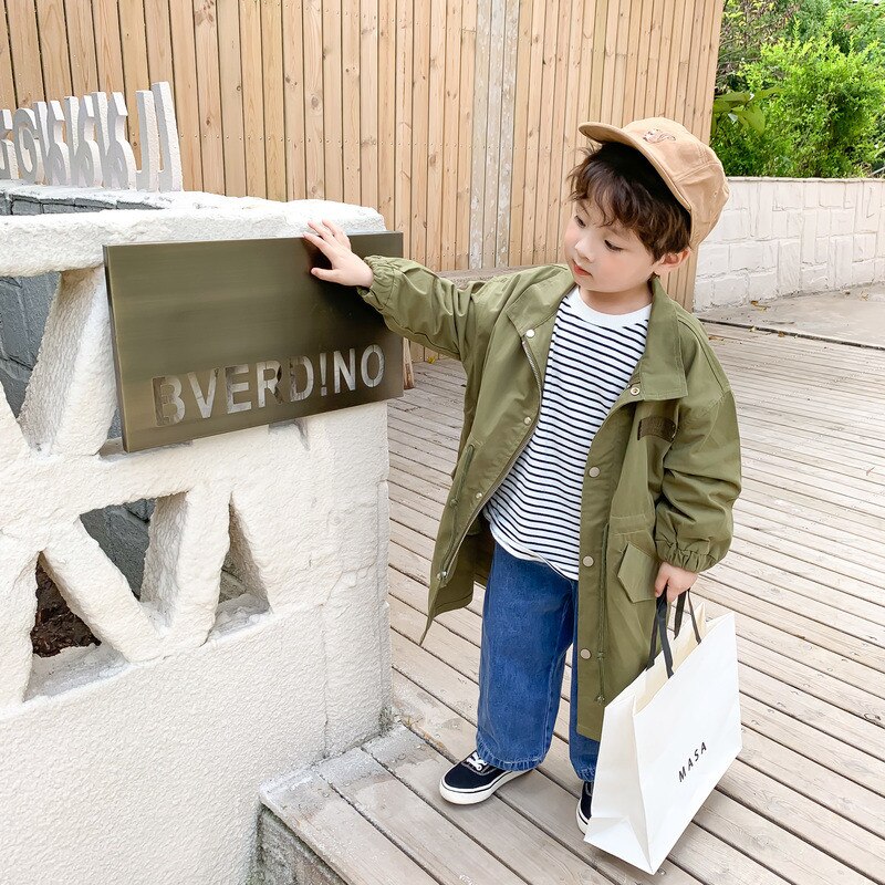 Jongens En Meisjes Jas Kinderen Trenchcoat Herfst Revers Lange Geul Dubbele Borst Windbreaker Voor Meisje Kids Jas Voor 1-6Y: Green / 2T