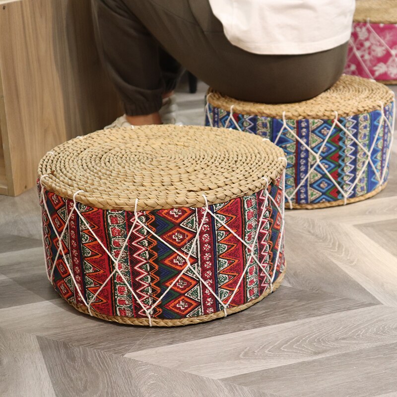 Nordique Simple fait main Futon coussin japonais Tatami paille tissu tabouret rembourré rond baie fenêtre bohème tapis