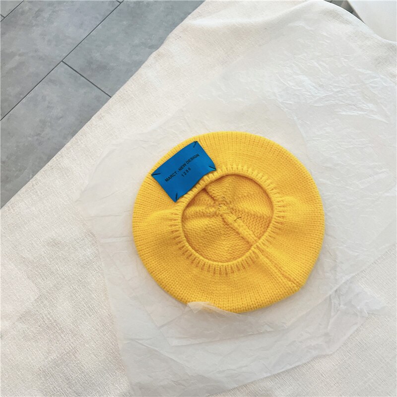 Sombrero de lana para niños, gorros de lana para bebés con patrones de letras, gorro estilo boina, cálido, para otoño e invierno, de 2 a 8 años,: YELLOW