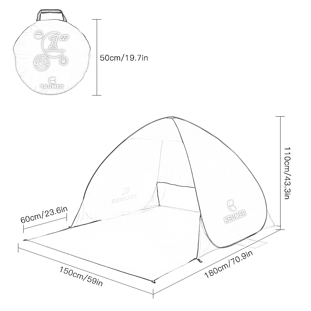 Automatisches, sofort aufbaubares strandzelt (70.9 x 59 x 43.3 cm) mit uv-schutz, ideal zum campen, angeln, wandern und picknicken.