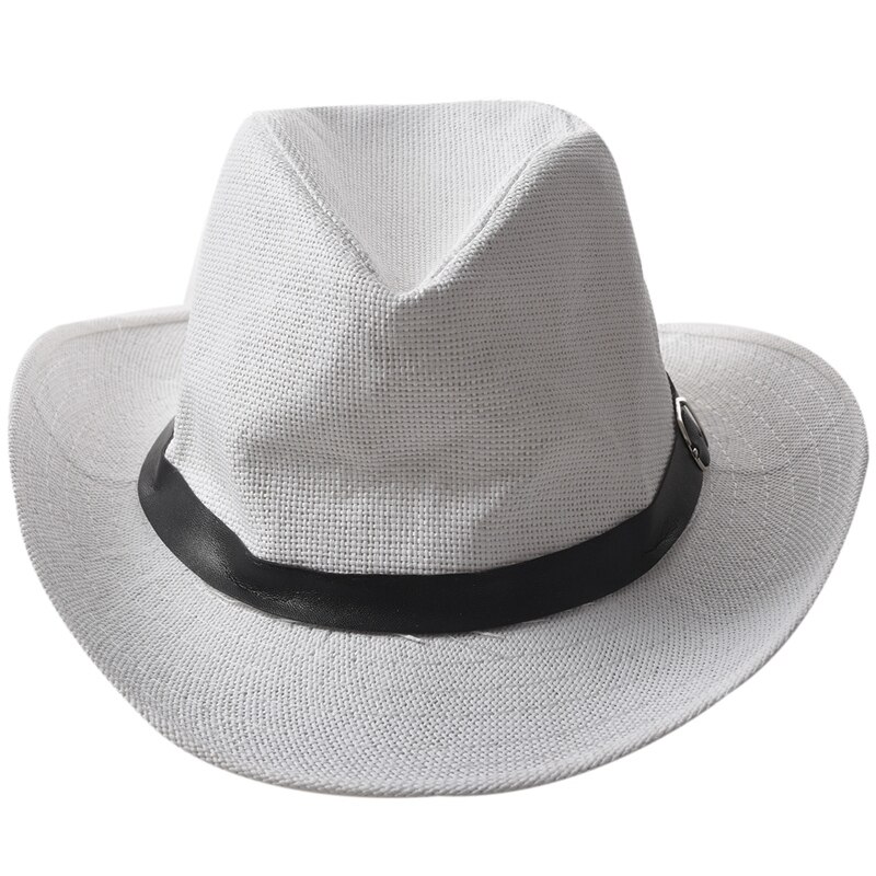 Summer Men Hat Straw Hat Cowboy Hat WESTERN COWBOY Cavalry Hatband White