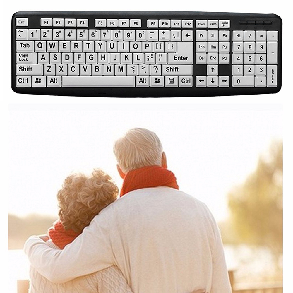 107 toetsen USB bedraad grote print grote letters computer pc-toetsenbord voor oude mensen ontworpen voor mensen met visuele doorgang