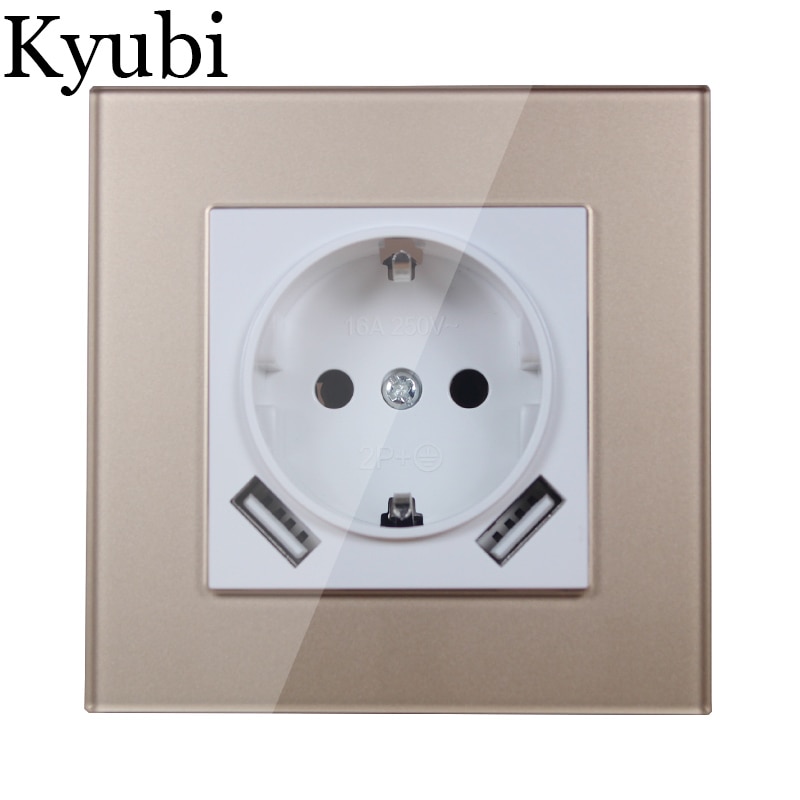 Usb stikkontakt guldfarve akryl patch ramme dobbelt usb port 5v 2a usbkdg -04