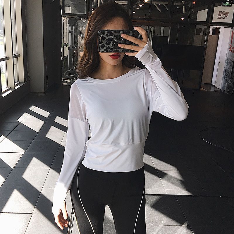 T-Shirt sportiva donna estate sottile sciolto a maniche lunghe Yoga Fitness da corsa esercizio top abbigliamento da allenamento traspirante ad asciugatura rapida: B / XL