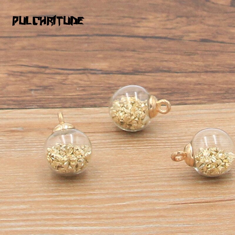 10 pçs 6 cor 16mm transparente bola de vidro charme pingente com caixa para pulseira colar jóias fazendo diy brinco encontrando: Gold