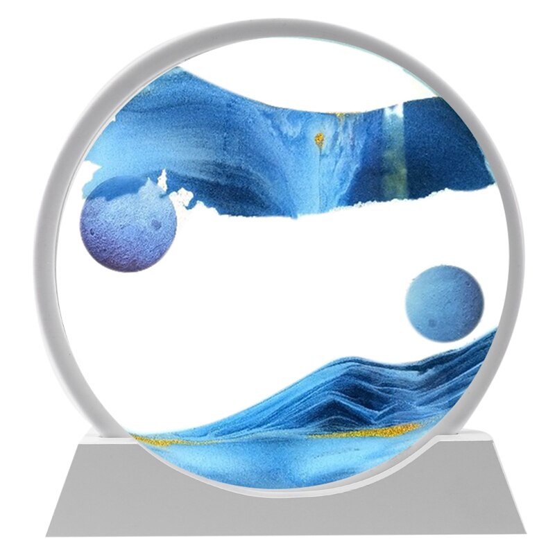 Moving Sand Art Picture Gl 3D Deep Sea Sandscape in Motion Display Flowing Sand Frame Relaxing Deskt: blue