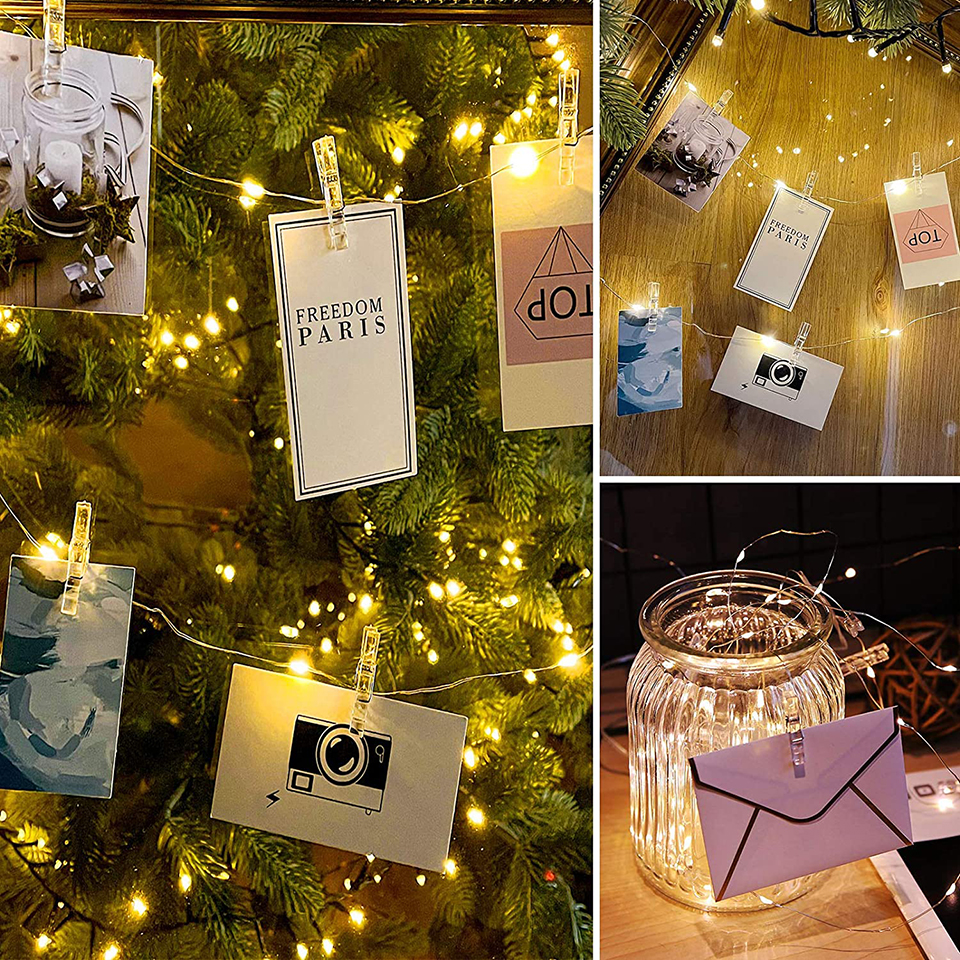 LED-Lichterkette, Foto-Clip, Lichterkette, 10 m, USB, batteriebetrieben, Weihnachtsbaum-Girlande, Dekoration, Hochzeit, 2025, Neujahrsdekoration