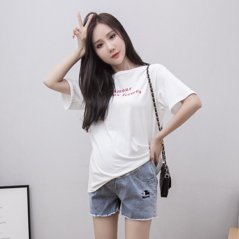 7921 # mutterschaft Jeans kurze Hose Mutterschaft Jeans Sommer Abgeschnitten Denim Hosen Bauch Unterstützung Bauch Elastische Taille Mutterschaft Hosen