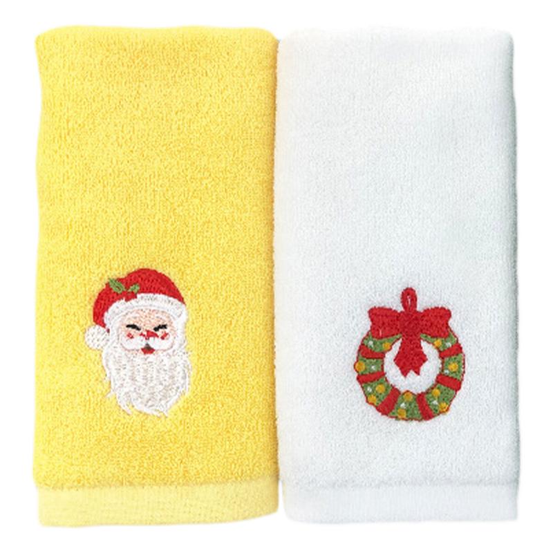 2 stk juleansigt håndklæde luksus bomuld julemønster håndklæde julemanden elg ansigt vask håndklæde klud adgang til badeværelset: Hvid gul