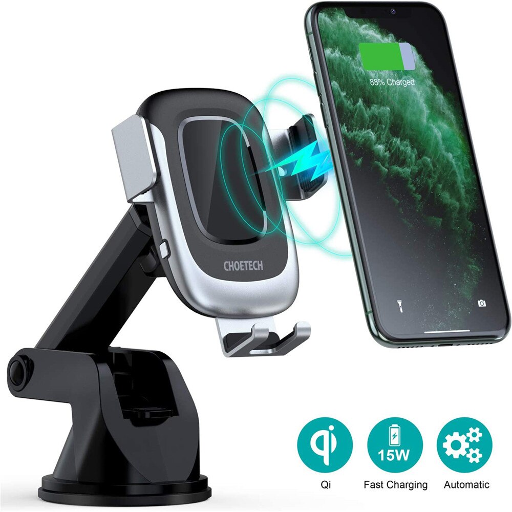 Choetech carregador sem fio montagem 15 w/10 w/7.5 w vent carro qi carregamento rápido suporte do telefone aperto automático para iphone 11/xr/xs, lg v30