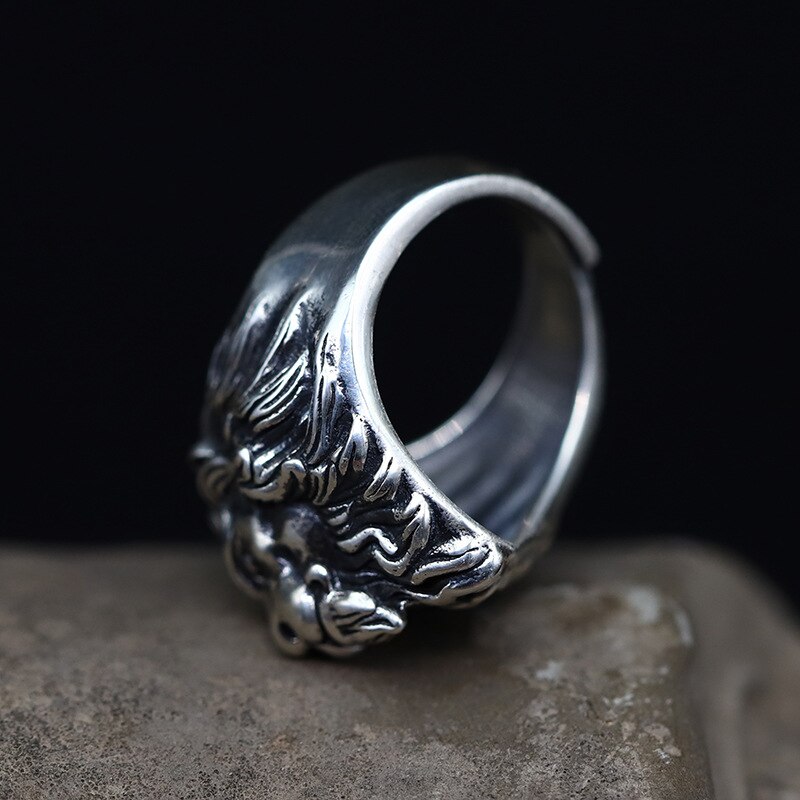 925 di colore argento sterling roccia uomo bike anello nuovo stile di vendita calda testa di leone anello uomo Thai argento di leone di colore testa anello regolabile