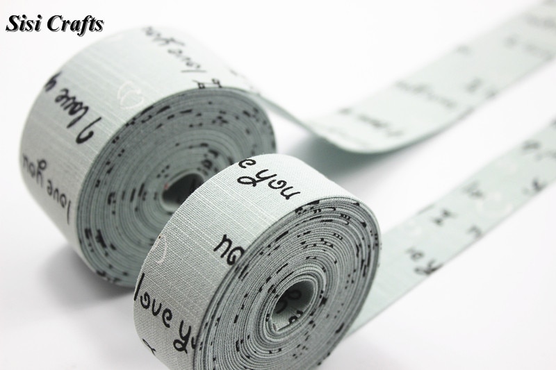 Sisi hantverk trycktejp cyan rosa elfenben jag älskar dig band tyg riband bias skiktning gör det själv hår rosett krage handgjorda tillbehör