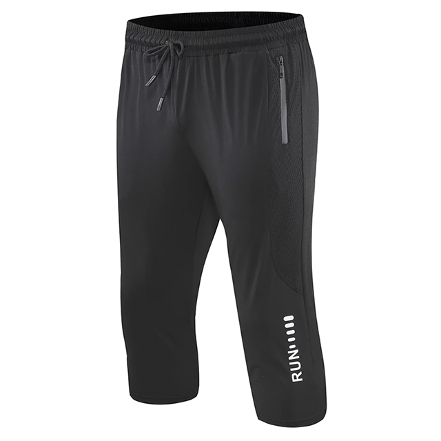 3/4 Mannen Running Sport Broek Met Rits Voetbal Training Joggings Joggingbroek Basketbal Voetbal Broek Workout Broek: black / S