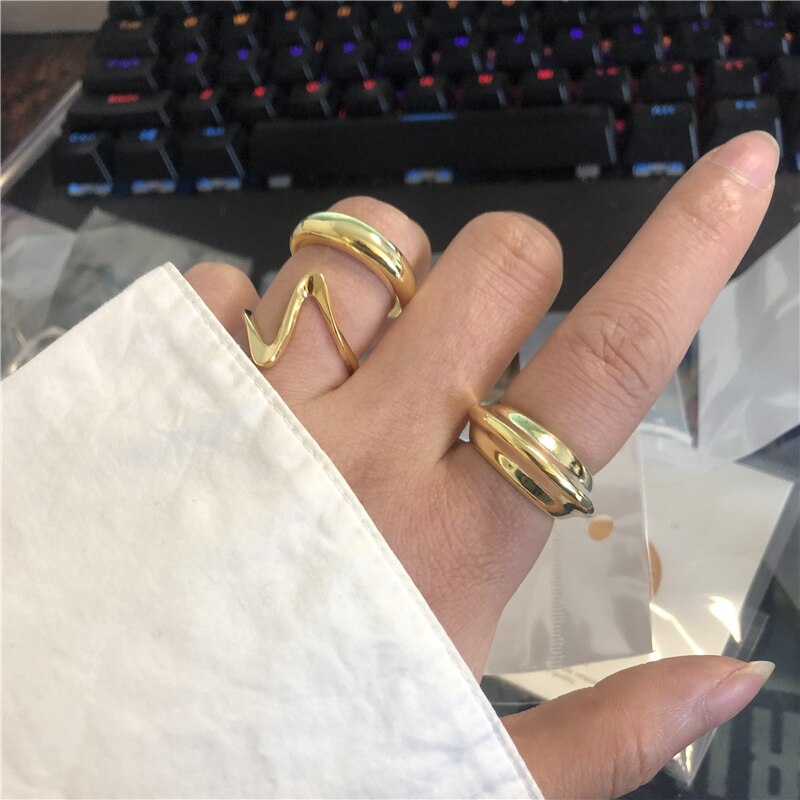 Huanzhi Geometrische Ovale Onregelmatige Curve Glossy Eenvoudige Lijn Persoonlijkheid Verstelbare Opening Ring Voor Vrouwen Partij Sieraden