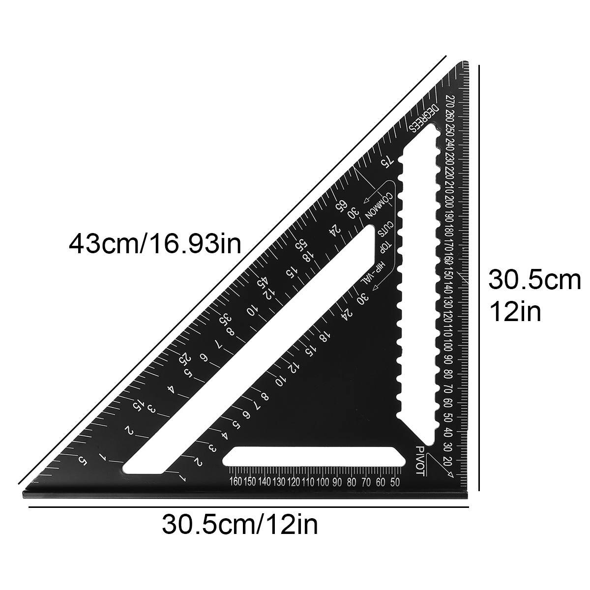 Triangle Ruler 12 inch Aluminum Alloy Angle Protractor Speed Imperial Square Measuring Ruler For Building Framing Tools Gauges
