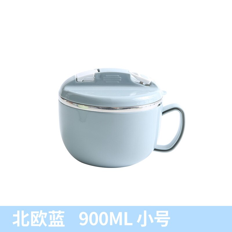 Fideo Bowl Soup Bowl con mango Bento fiambrera contenedor de almuerzo caja de almuerzo para niños Bento Box tazón de acero con tapa: Blue Small