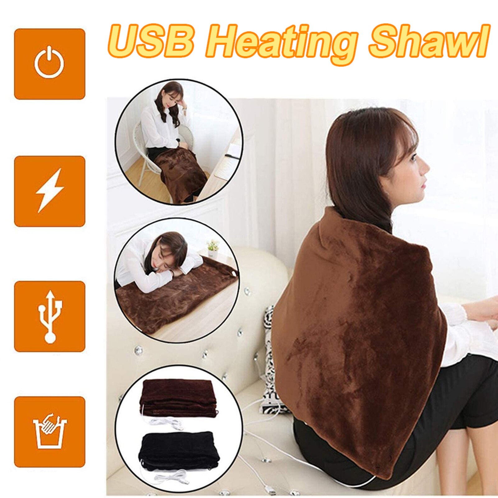 USB Electric Heating Blanket Washable 3 Heat Settings With Timing Function Heated Shawl Heating Blanket Pad For Winter
